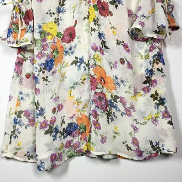 Sheer coverup cold shoulder with tie up bright flowers floaty beachy hippie XL - Picture 7 of 8